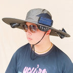 Wide-brimmed sun hat with detachable swivel solar fans and adjustable chin strap Kalsten