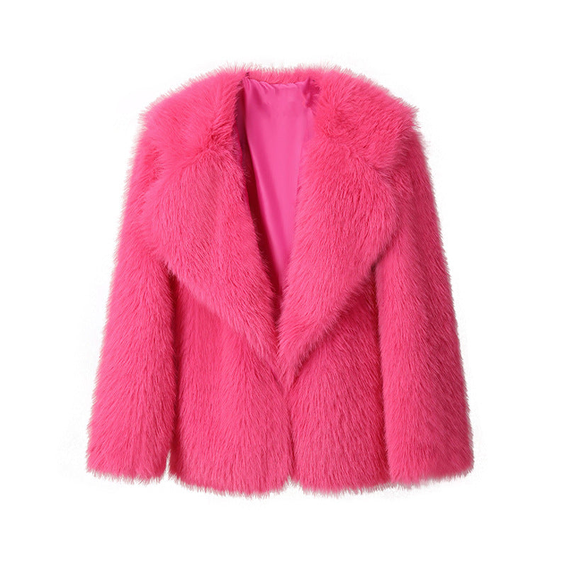 Women's Elegant Faux Fur Jacket with Soft Collar