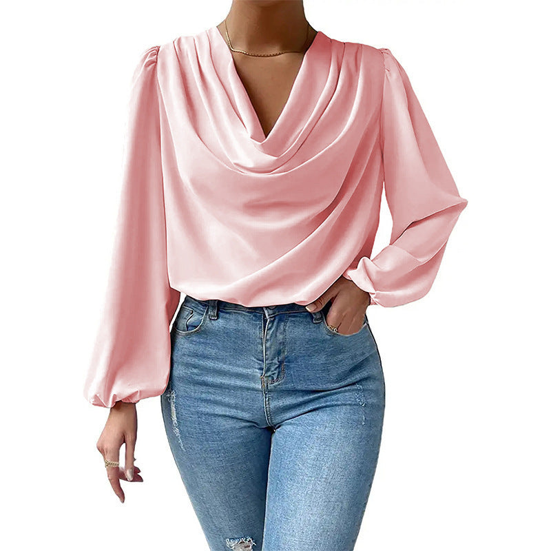Elegant Blouse with Asymmetric Neckline and Long Sleeves