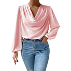 Elegant Blouse with Asymmetric Neckline and Long Sleeves