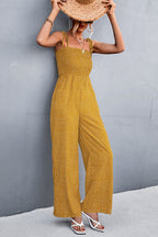 Women's Airy Jumpsuit with Spaghetti Straps and Playful Polka Dot Pattern