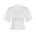 Women's Elegant Short-Sleeve Shirt with Lace Trim