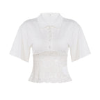 Women's Elegant Short-Sleeve Shirt with Lace Trim