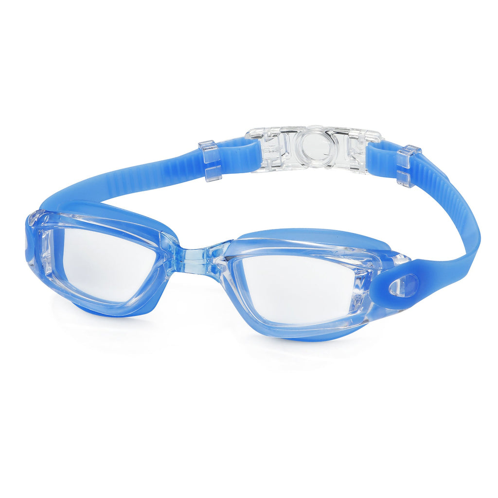 Swim goggles with adjustable head strap and anti-fog technology