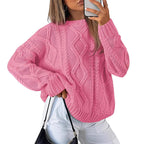 Women's Chunky Knit Sweater with Wave Pattern and Wide Cut