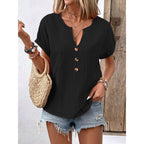 Women's Casual Button-Down Blouse with Round Neck