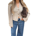 Women's Cozy Cardigan with Deep V-Neck and Decorative Buttons