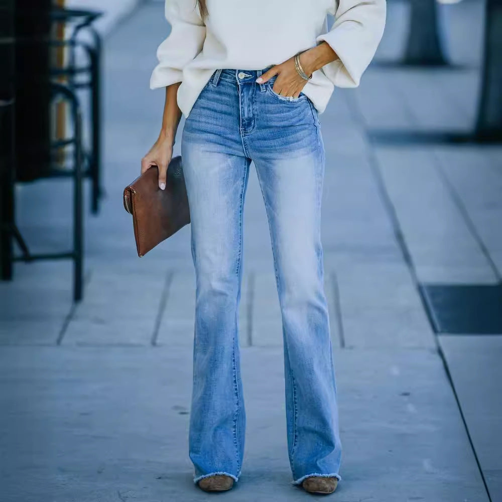 Women's High-Waisted Flared Jeans with Modern Vintage Effects