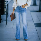 Women's High-Waisted Flared Jeans with Modern Vintage Effects