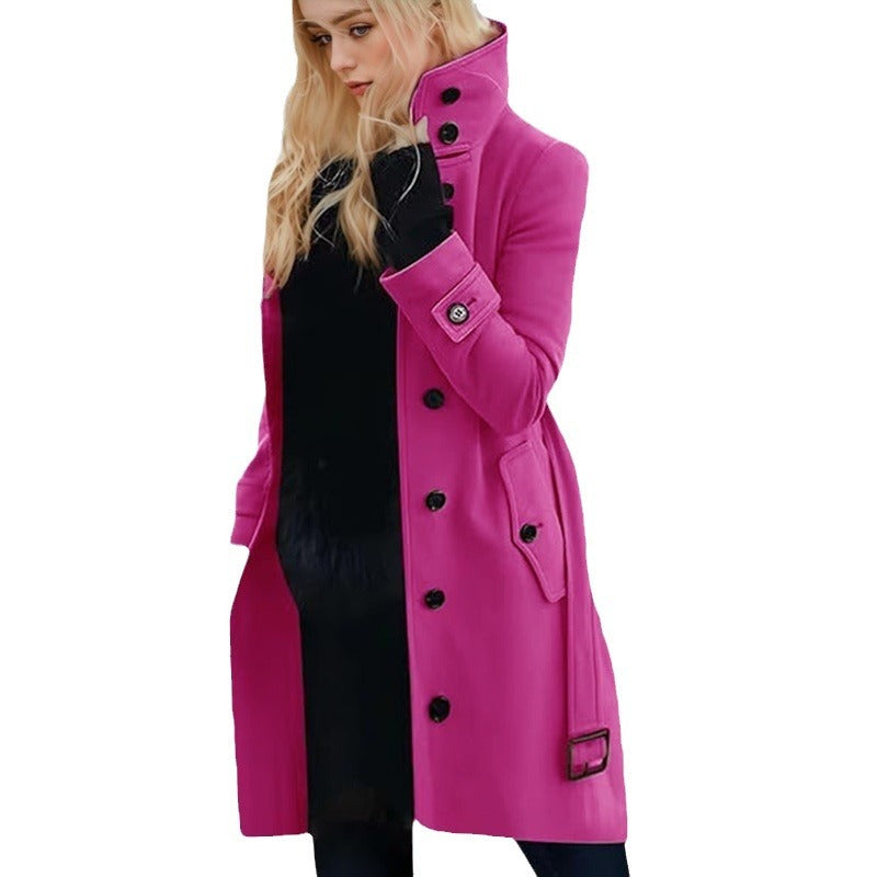 Women's Elegant Trench Coat with High Collar