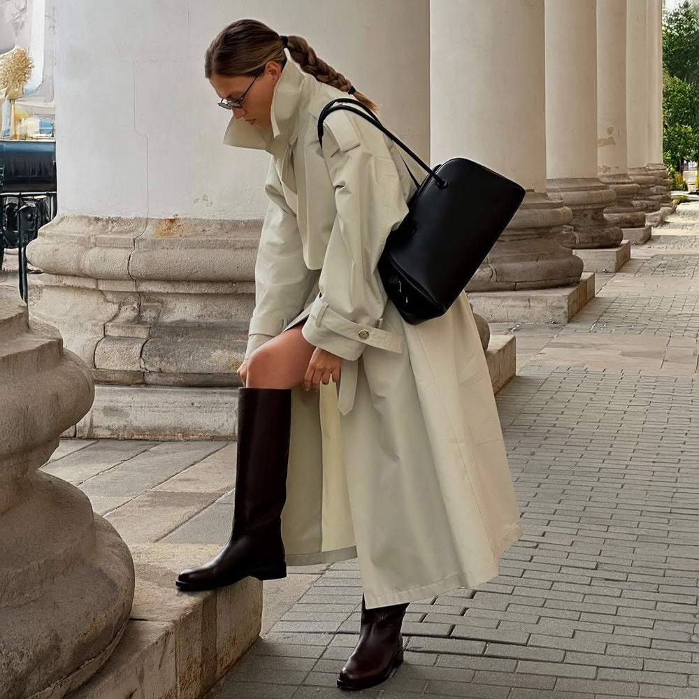 Women's Fashionable Trench Coat with Wide Belt and Wide Sleeves