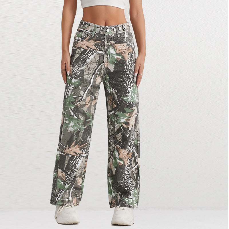 Women's High-Waisted Camouflage Cargo Pants
