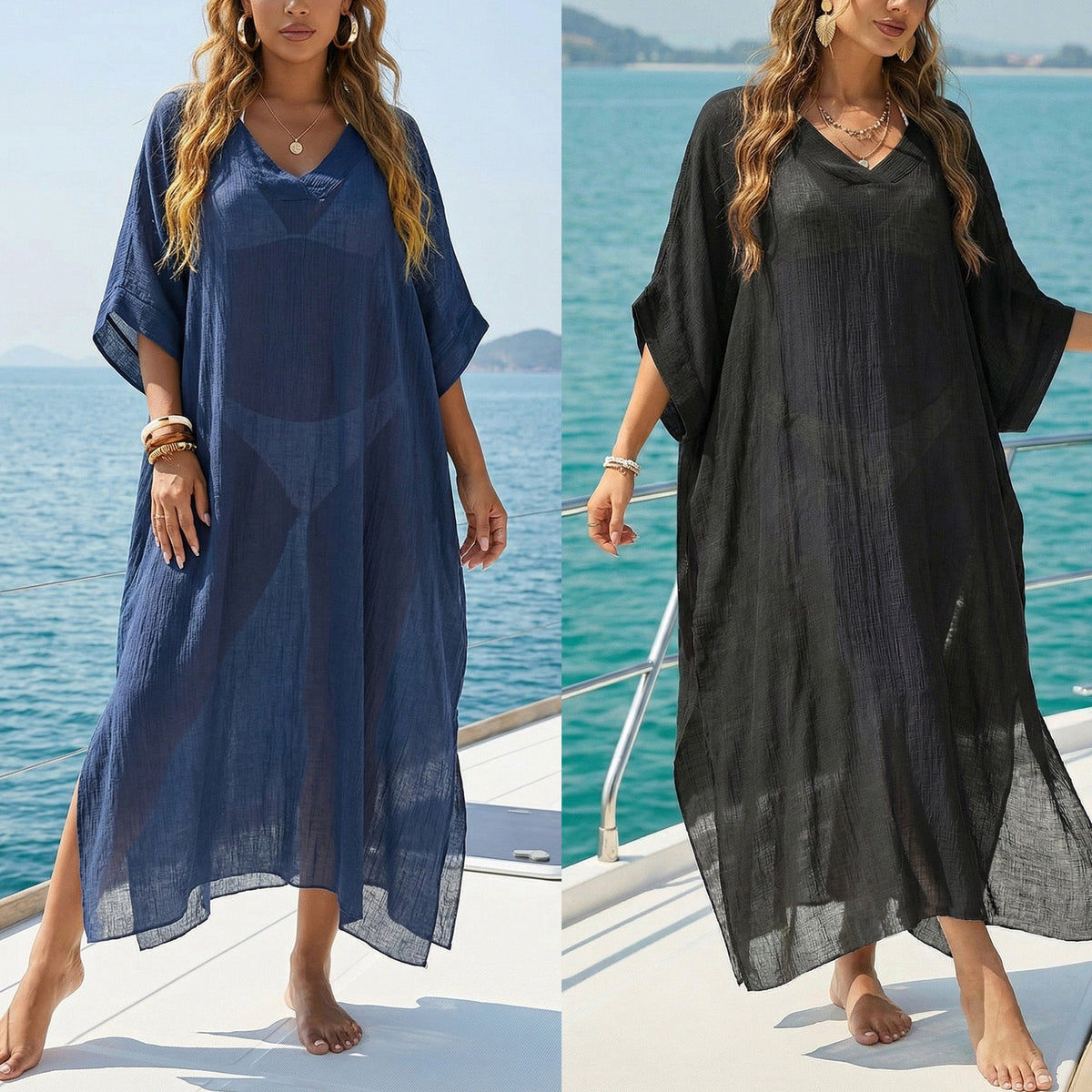 Women's Airy Beach Kaftan with V-Neck