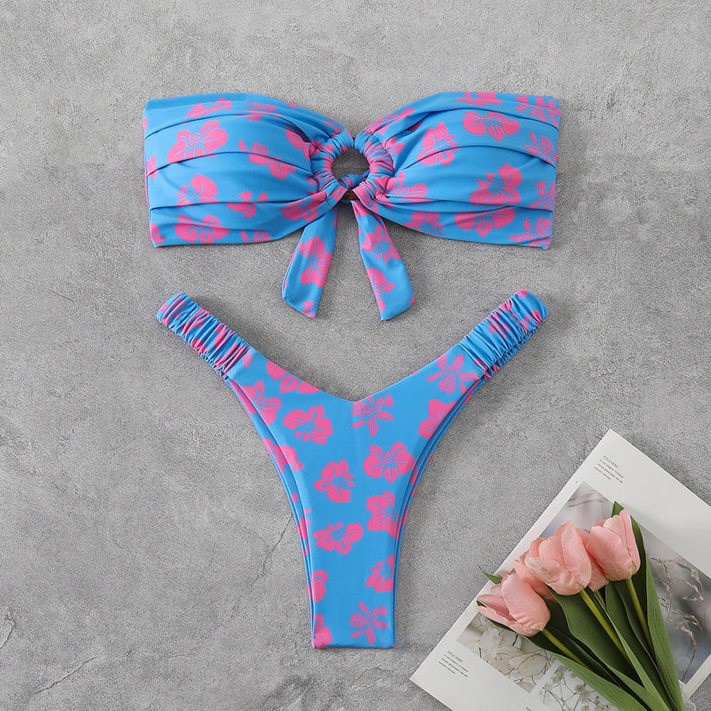 Women's Bandeau Bikini with Sophisticated Floral Pattern