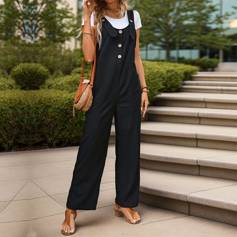 Casual Jumpsuit with Pockets and Button Details