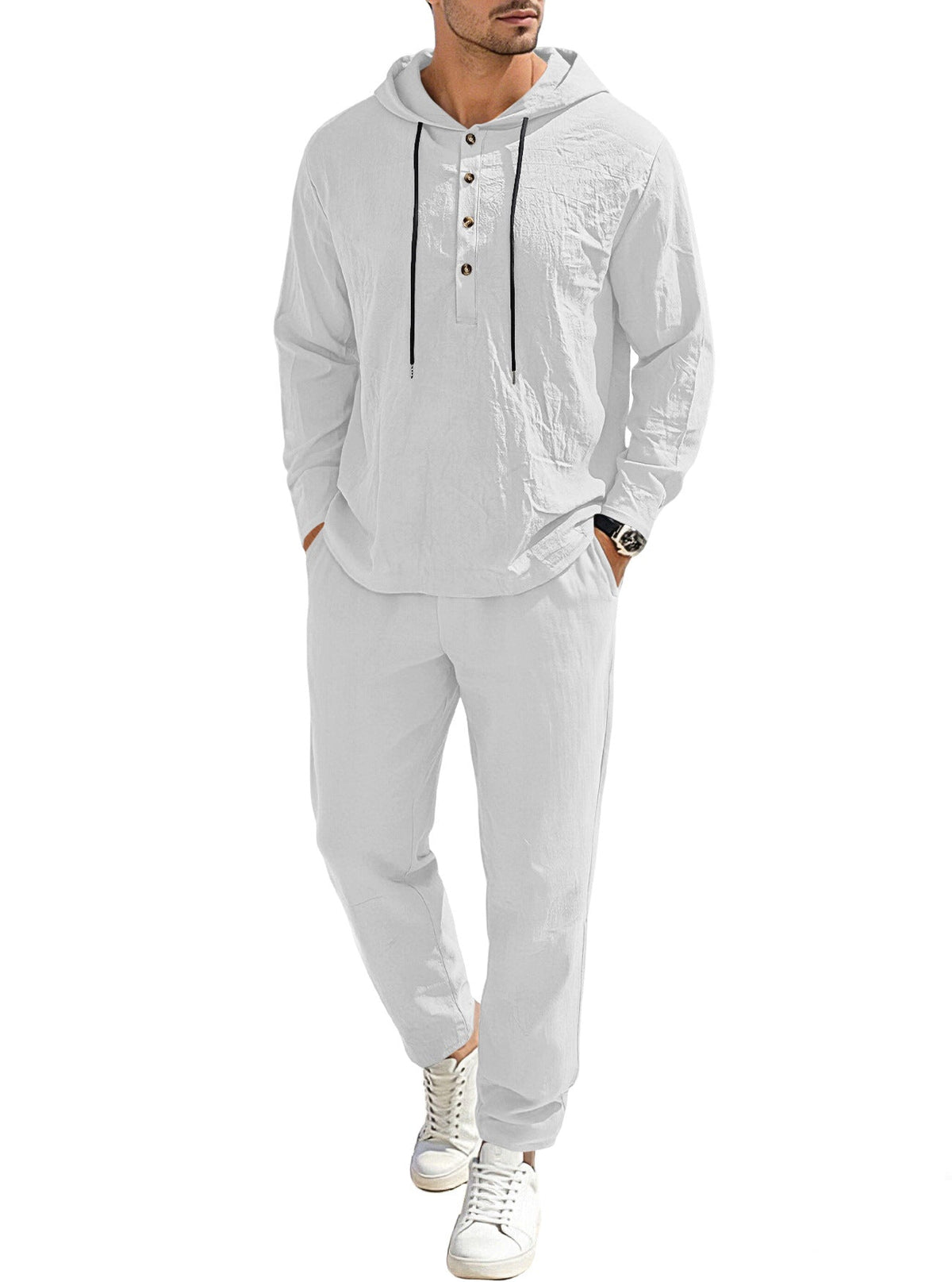 Men's Relaxed Hoodie Henley Leisure Suit