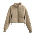 Women's Cropped Puffer Jacket with High Collar and Zipper Pockets