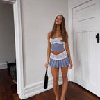 Women's Bandeau Dress with Lace Trim and Pleats