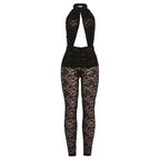 Elegant Lace Jumpsuit with Deep V-Neck and Tailored Design