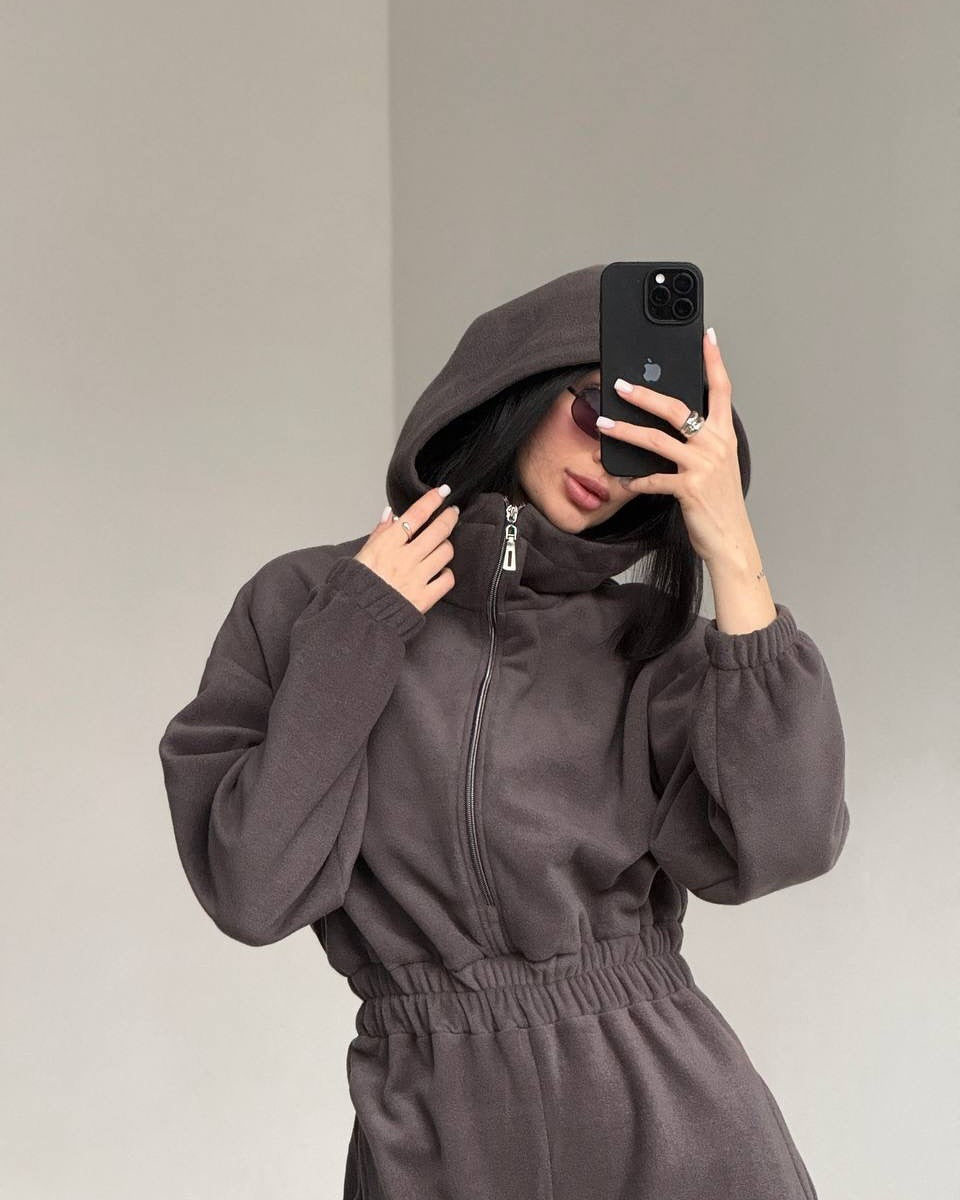 Women's Fleece Jogging Suit with Half Zipper