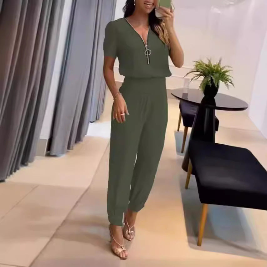 Women's Jumpsuit with High Neck and Side Zipper