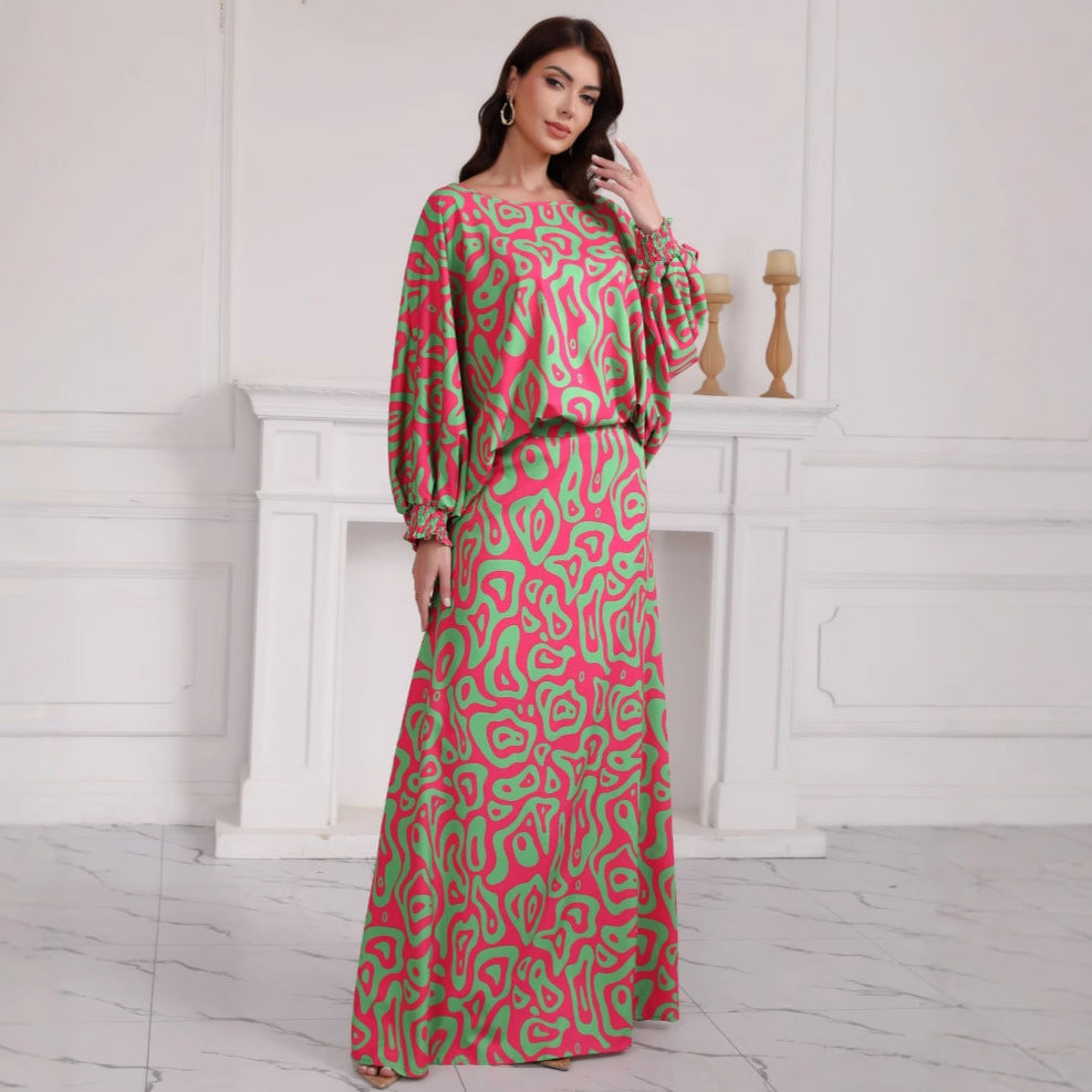 Women's Elegant Set with Wide Sleeves and Flowing Skirt