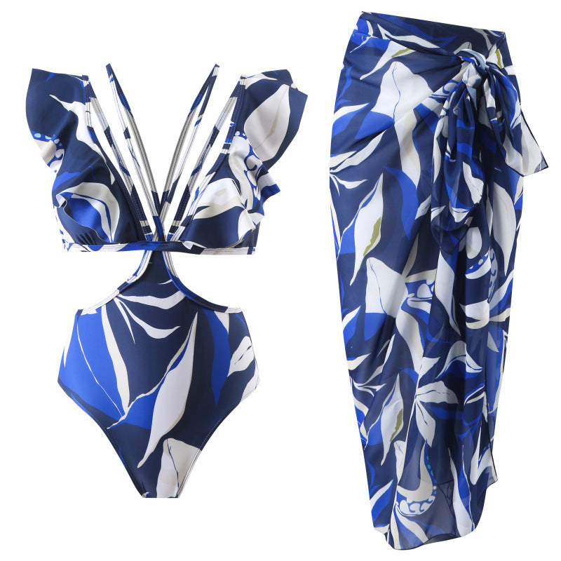 Women's Swimsuit with Wrap Design and Ruffle Details