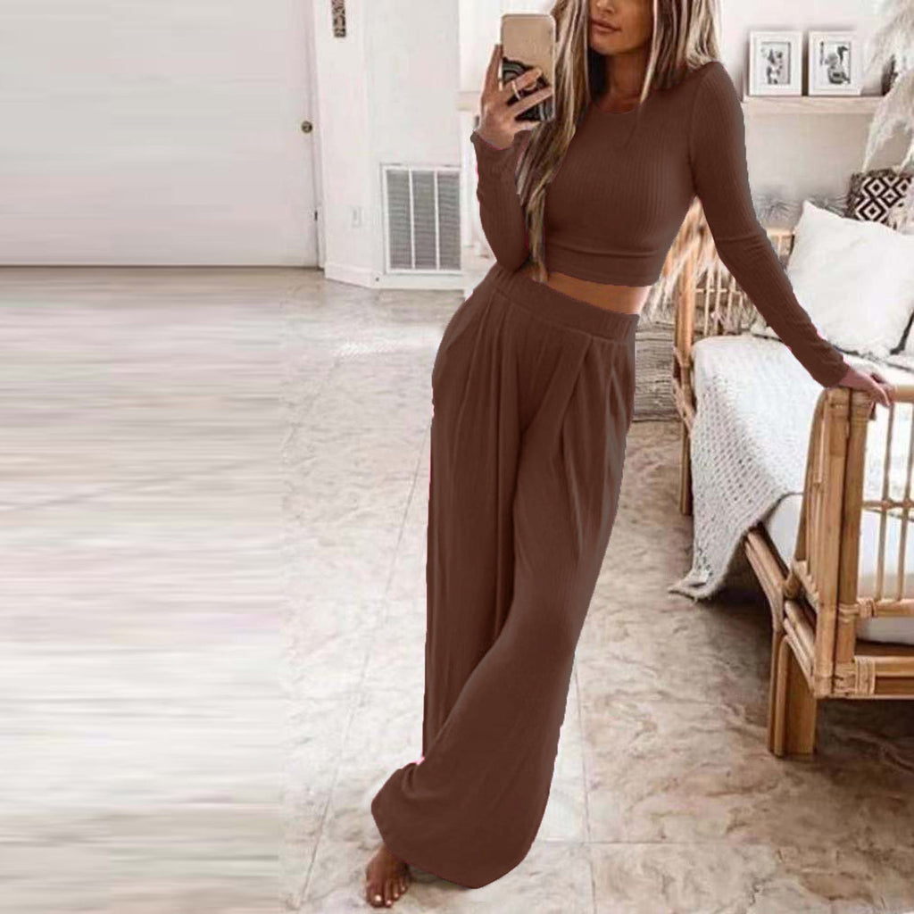 Women's Elegant Long-Sleeve Wide-Leg Lounge Set