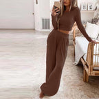 Women's Elegant Long-Sleeve Wide-Leg Lounge Set