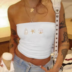 Women's Maritime Bandeau Top with Shell Motifs
