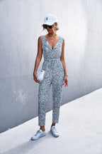 Women's Casual Leopard Print Jumpsuit with Pockets