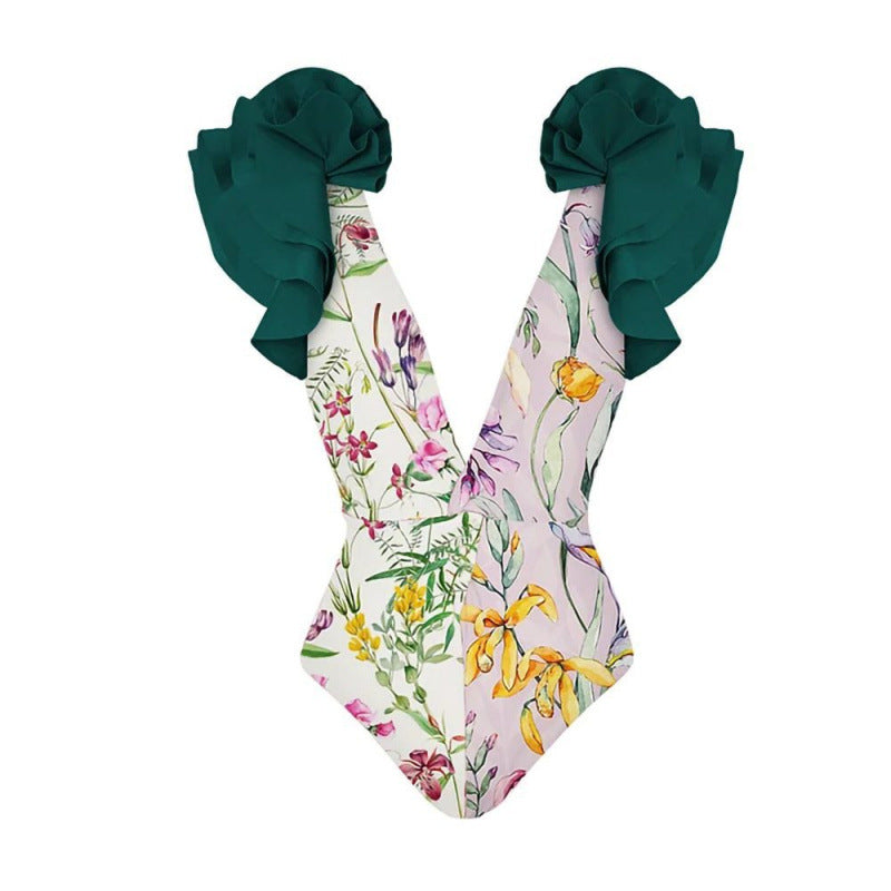 Women's Swimsuit Set with Voluminous Ruffle Details and Elegant Over-Skirt