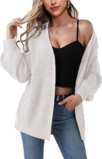 Women's Chunky Knit Cardigan with Open Front and Casual Cut