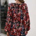 Women's Blouse with Floral Patterns and Airy Sleeves