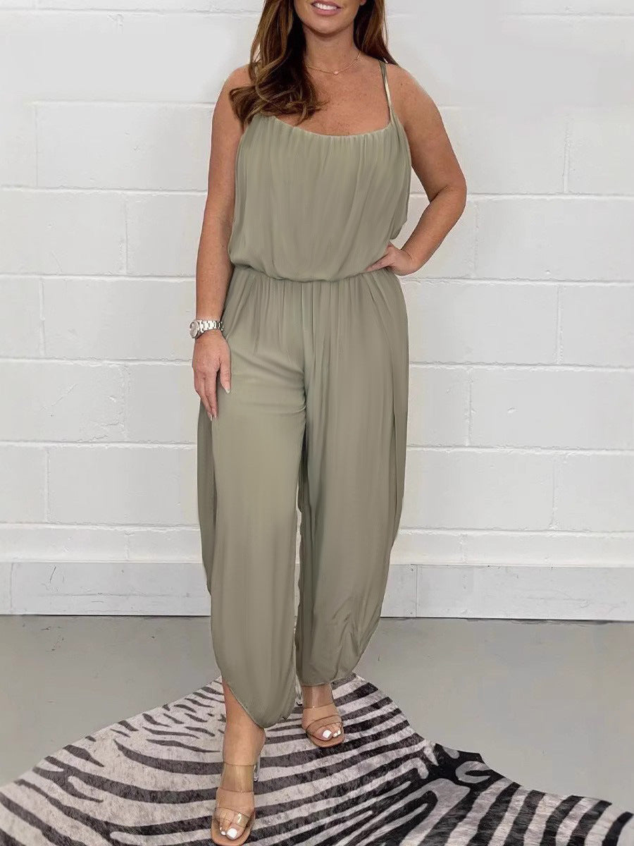 Women's Airy Jumpsuit with Wide Cut and Adjustable Straps