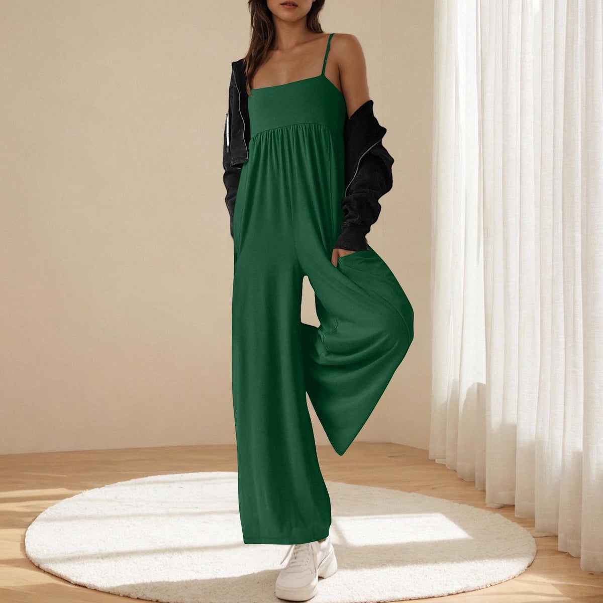Women's Casual Wide-Leg Jumpsuit with Spaghetti Straps