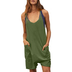 Women's Comfortable Jumpsuit with Deep Neckline and Pockets