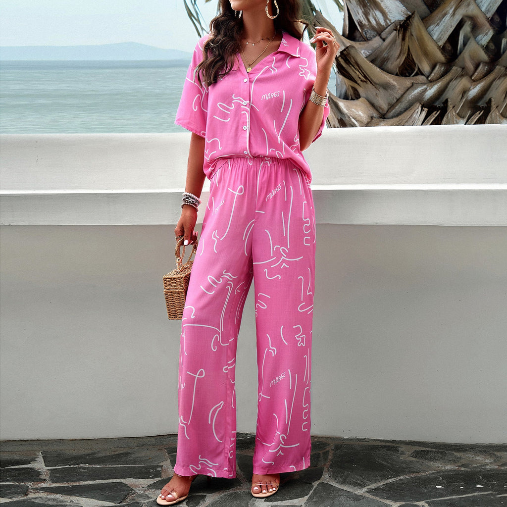 Women's Casual Two-Piece Set with Wide-Leg Pants and Elegant Top