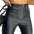 Women's Faux Leather Pants with Zipper
