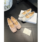 Women's Ballet Flats with Elegant Strap Design and Decorative Bow Accent