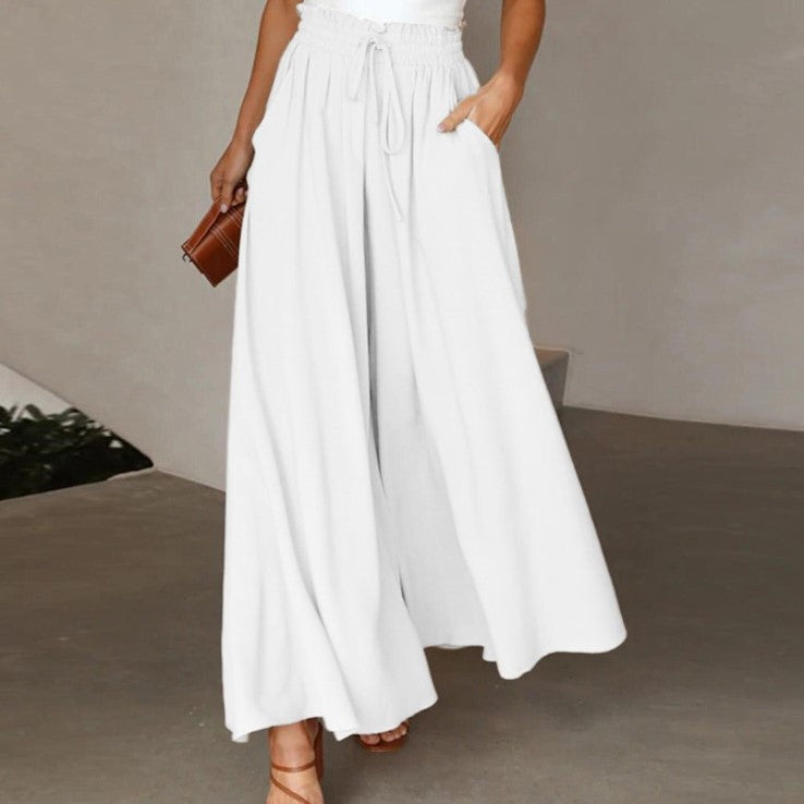 Women's Elegant and Airy Wide-Leg Trousers with Elastic Waist and Pockets
