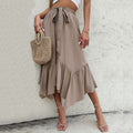 Women's Midi Skirt with Asymmetrical Hem and Tie Closure