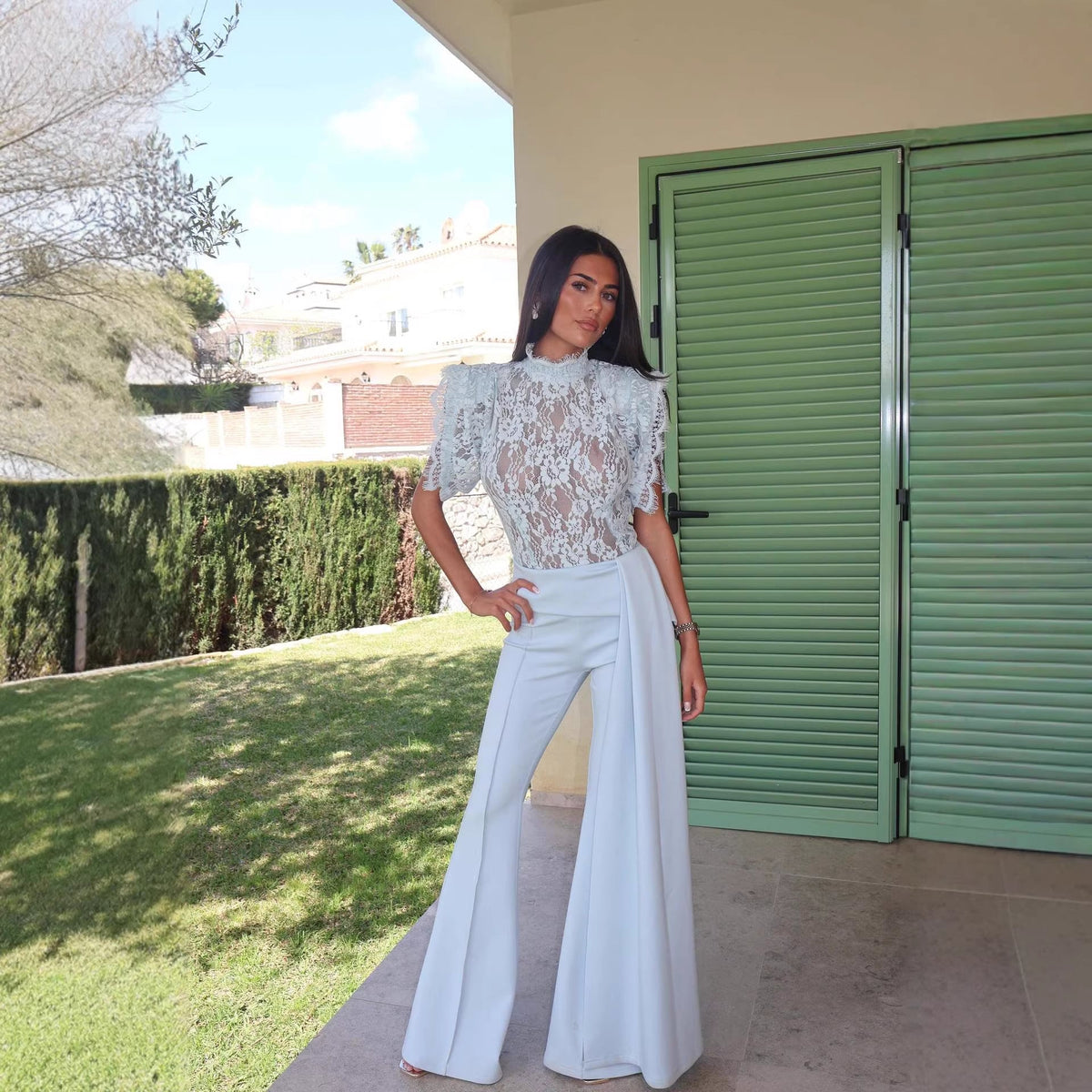 Women's Elegant Flared Pants with Side Draping