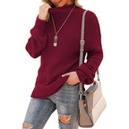 Women's Chunky Knit Sweater with High Collar and Textured Surface