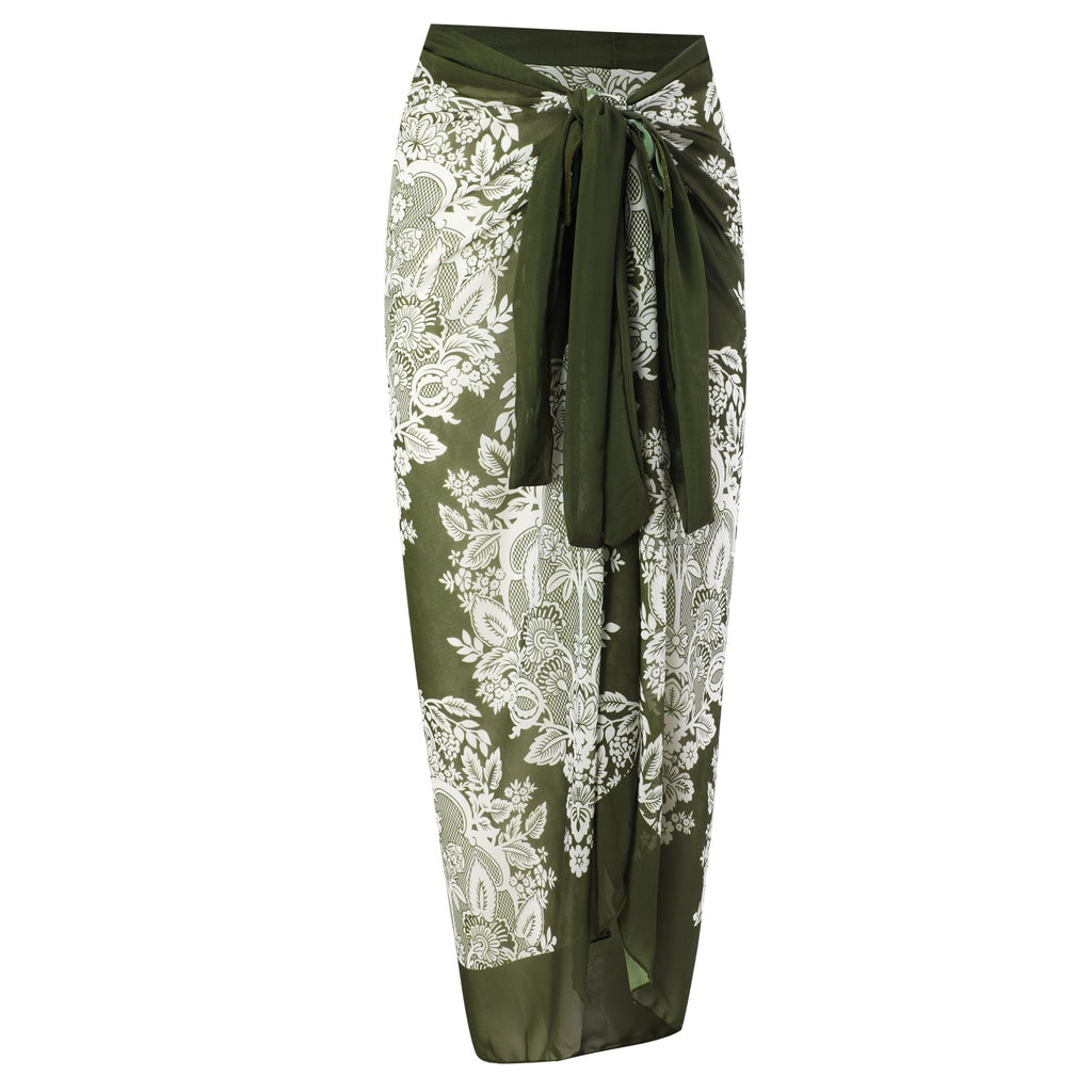 Women's Swimsuit with Wrap Skirt and Floral Design