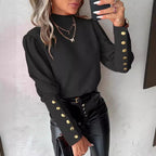 Elegant Blouse with Puff Sleeves and Gold Button Details