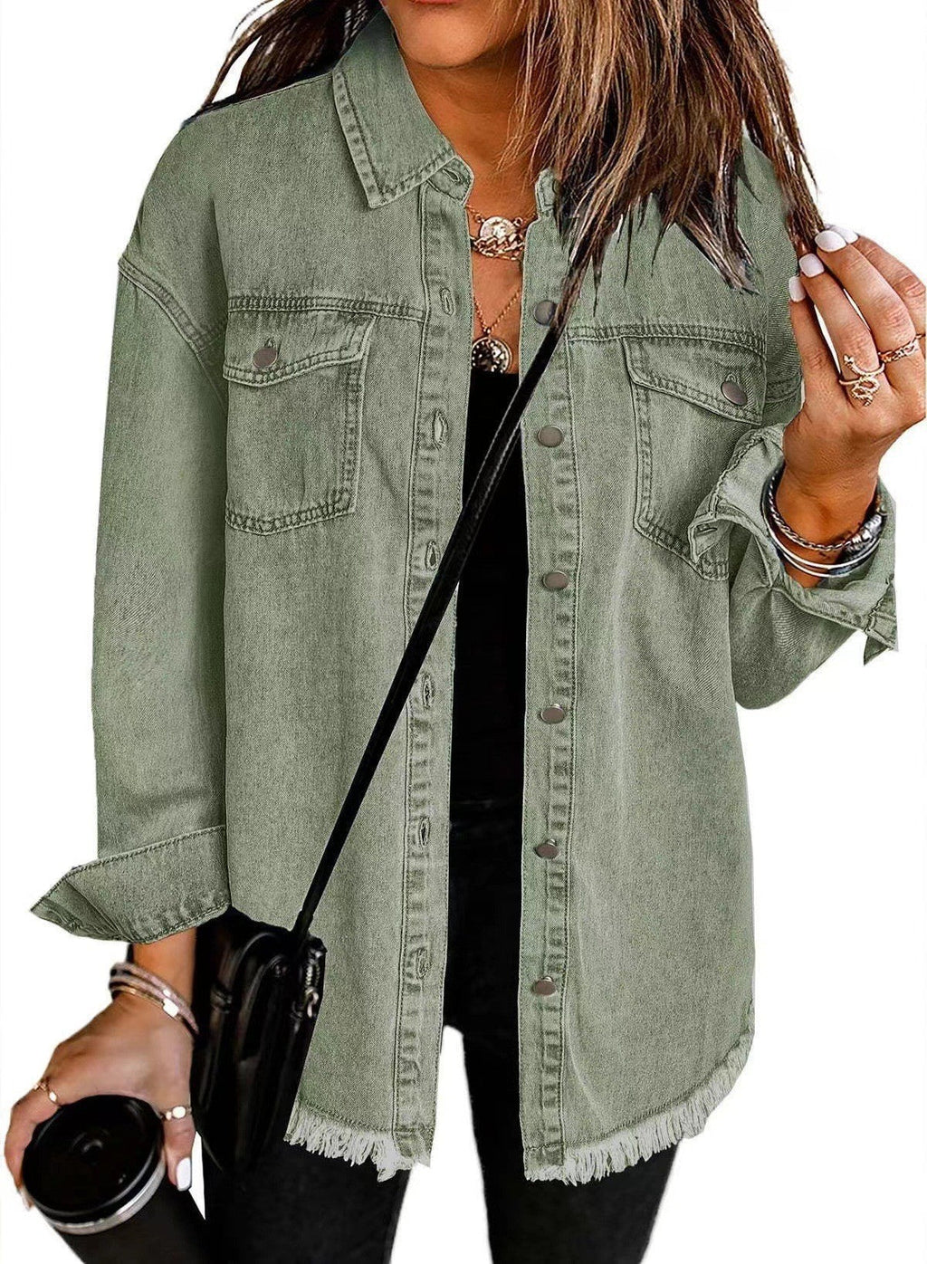 Women's Denim Overshirt with Frayed Hem