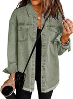 Women's Denim Overshirt with Frayed Hem