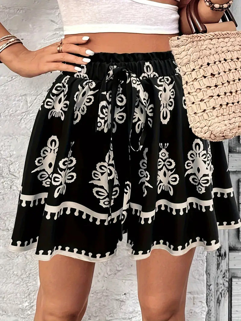 Women's Fashionable Summer Skirt with Playful Pattern and Elastic Waistband