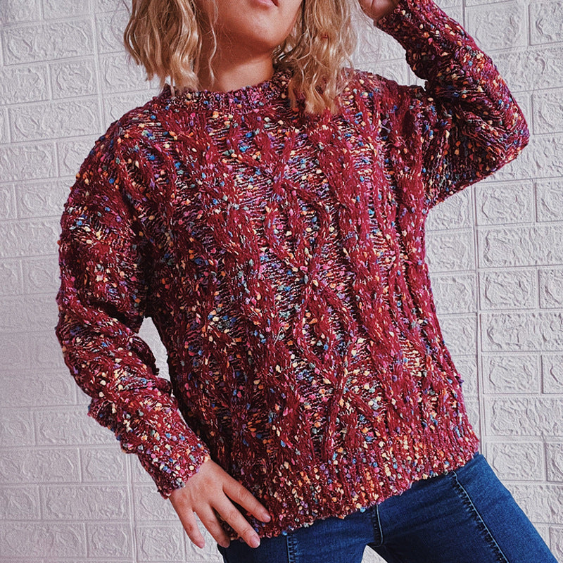 Women's Chunky Knit Sweater with Colorful Accents and Relaxed Fit
